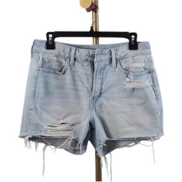 Old Navy Pants - Old Navy OG Straight High Rise Distressed Denim Shorts Light Wash Blue Womens 6